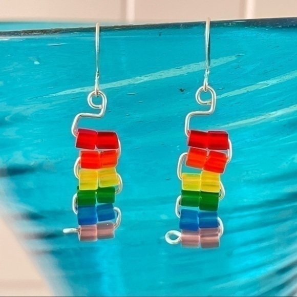 2/$29 Handmade Tiered Rainbow Pride Earrings 1.75β Colorful LGBT+ - Picture 5 of 5
